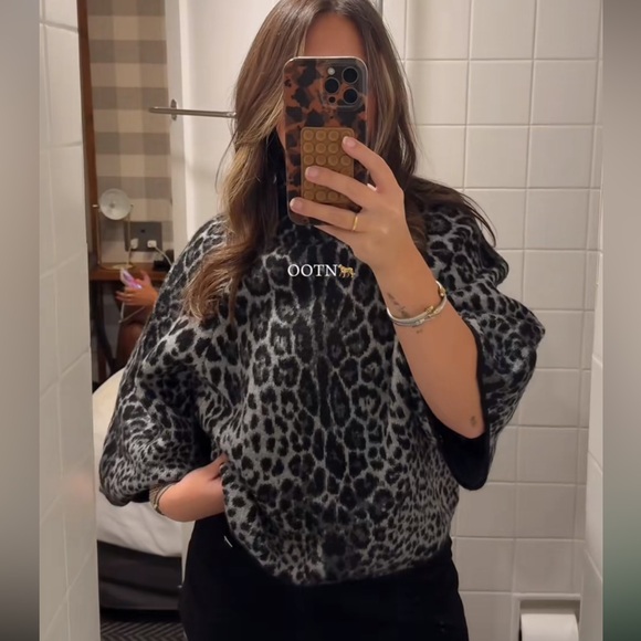 Zara NWT gray black snake skin print 3/4 sleeve wide sleeve knit sweater jumper - Picture 13 of 14